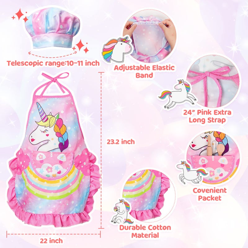 Vanmor Unicorn Kids Cooking and Baking Sets 11Pcs Kids Aprons for Girls Kids Chef Hat and Pink Apron Mitt  Utensil for Toddler Dress Up Chef Costume Birthday Gifts for 3 4 5 6 7 8 Years Old Girls - Image 3