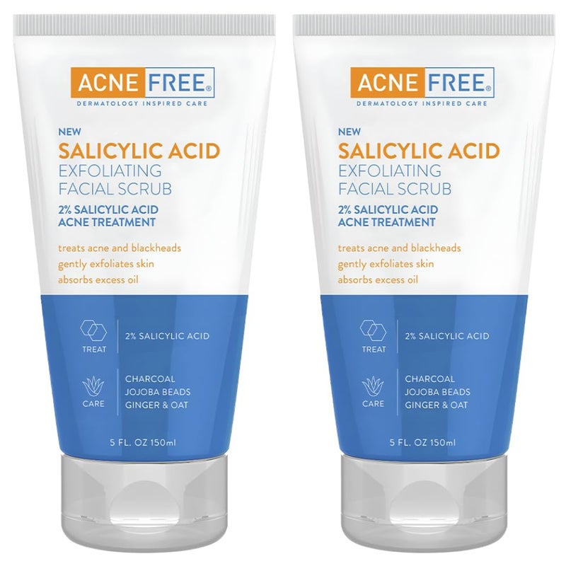 AcneFree Blackhead Removing Exfoliating Face Scrub with 2 Salicylic Acid and Charcoal Jojoba 5 Ounce Pack of 2