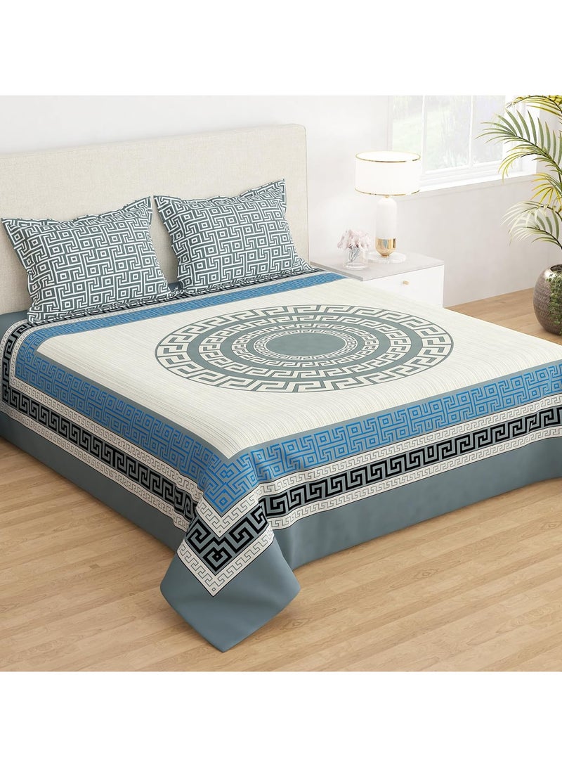 Story@Home 210 TC Jaipuri Print Cotton Feel Double Bedsheet for Bedroom Queen Size with 2 Pillow Cover (225 CMX 250 CM)- Ivory - Image 1