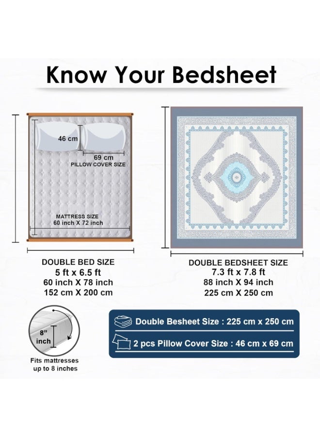 Story@Home 210 TC Jaipuri Print Cotton Feel Double Bedsheet for Bedroom Queen Size with 2 Pillow Cover (225 CMX 250 CM)- Ivory - Image 2