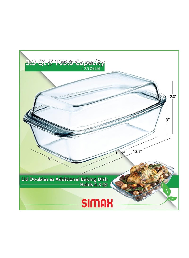 Simax Large Glass Casserole Dish, Oven Safe Cookware With Lid, Oblong Covered Glass Dish For Baking, Serving, Cooking, Microwave and Dishwasher Safe Bakeware, 3 Quart Capacity - Image 4