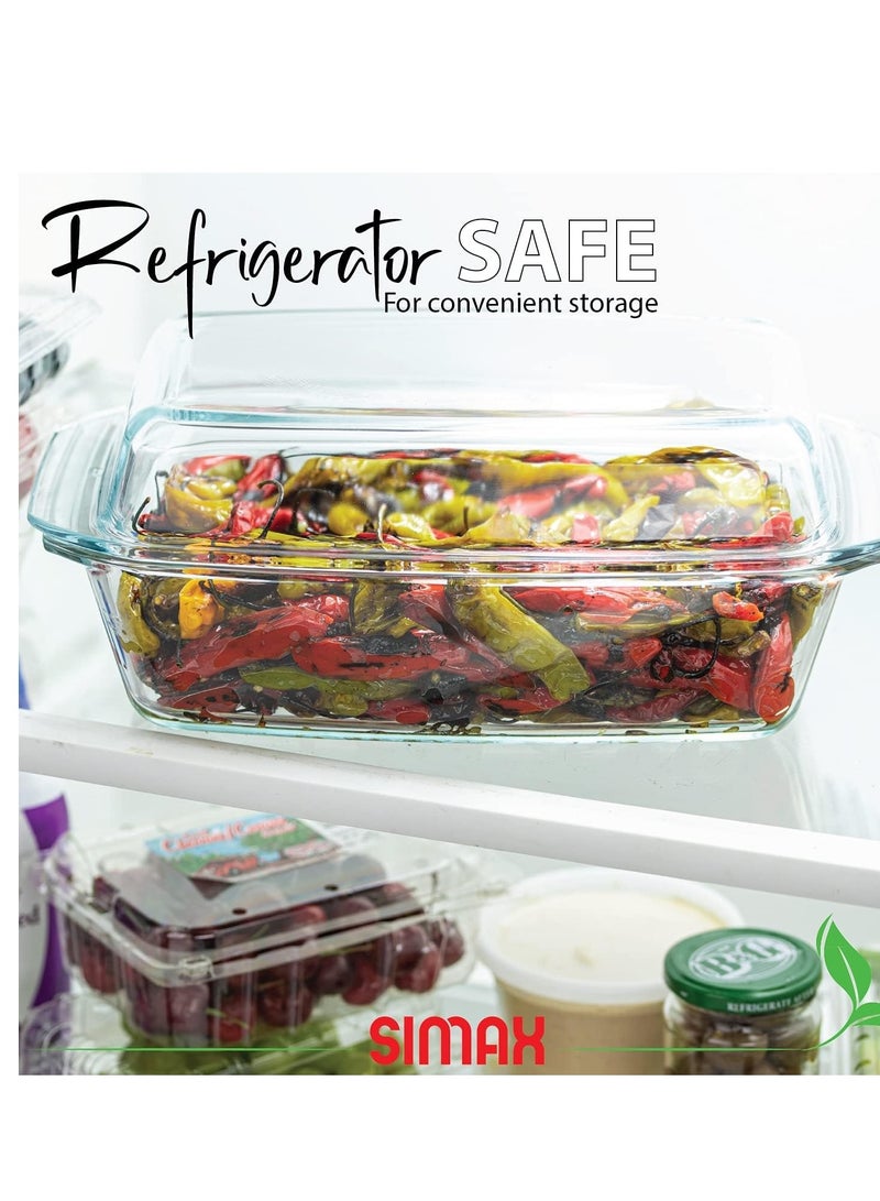 Simax Large Glass Casserole Dish, Oven Safe Cookware With Lid, Oblong Covered Glass Dish For Baking, Serving, Cooking, Microwave and Dishwasher Safe Bakeware, 3 Quart Capacity - Image 3