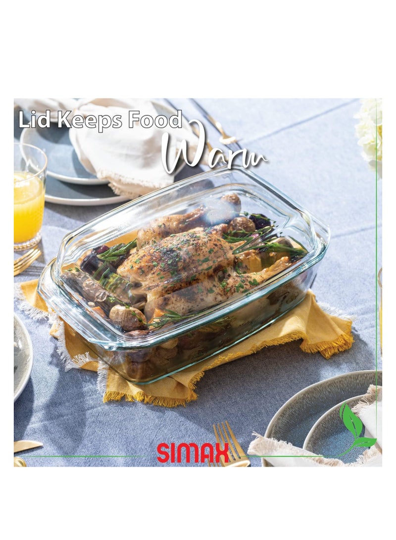 Simax Large Glass Casserole Dish, Oven Safe Cookware With Lid, Oblong Covered Glass Dish For Baking, Serving, Cooking, Microwave and Dishwasher Safe Bakeware, 3 Quart Capacity - Image 2