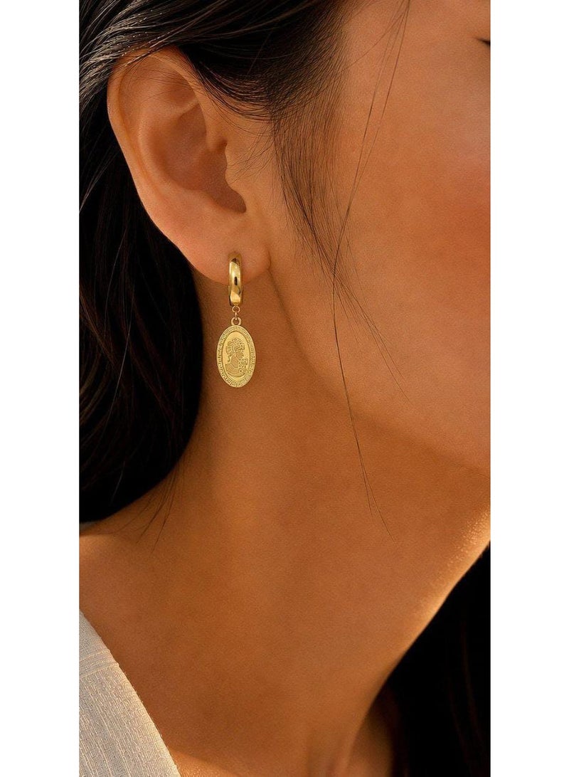 Luxuria Women's gold-colored earrings with an oval-shaped pendant (luxury classic style) - Image 1