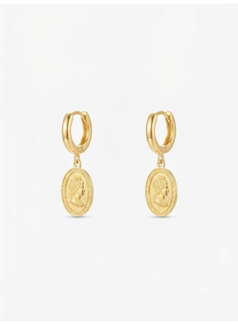 Luxuria Women's gold-colored earrings with an oval-shaped pendant (luxury classic style) - Image 3
