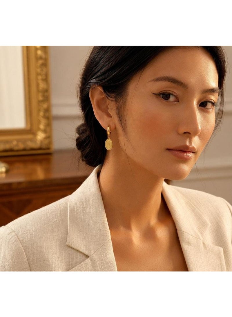 Luxuria Women's gold-colored earrings with an oval-shaped pendant (luxury classic style) - Image 4
