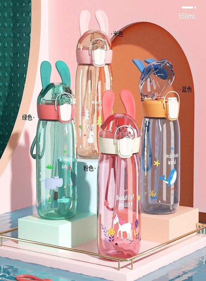 Mayatra's Tritan Plastic Cute Animal Water Bottle with Sipper,BPA Free Sipper Bottle for Kids Anti-Leak Cute Cartoon Design Water Bottle with Straw for Kids Multicolor (550 ML) - Image 5