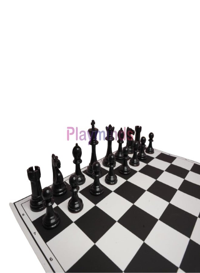 Playminds17'' x 17'' Tournament Chess Vinyl Foldable Chess Game with Solid Plastic Pieces (with Two Extra Queens + Pouch for Mat + Bag) - for Professional Chess Players - Black and White - Image 4