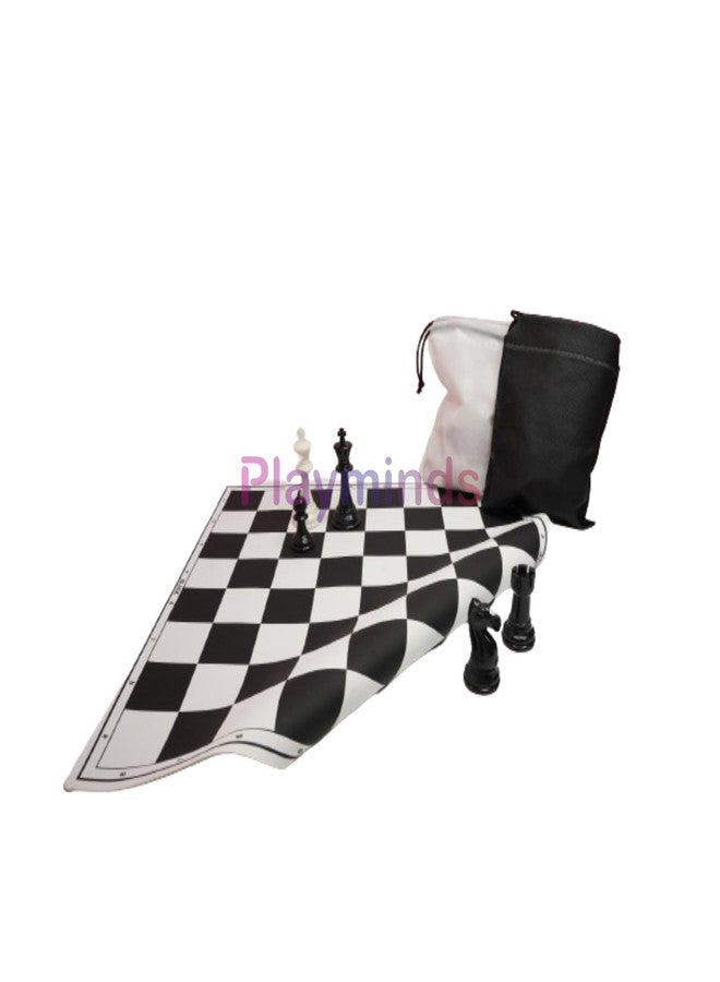 Playminds17'' x 17'' Tournament Chess Vinyl Foldable Chess Game with Solid Plastic Pieces (with Two Extra Queens + Pouch for Mat + Bag) - for Professional Chess Players - Black and White - Image 5