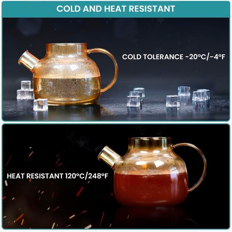 GipiBox Wooden Lid with Diamond Glass Tea Pot Gold Kettle Coffee Jug for Juice Black Tea Green Tea Juice Water and Serve Everything Glass Tea Pot with InfuserMicrowave Safe 1000ML 1 Pcs - Image 5