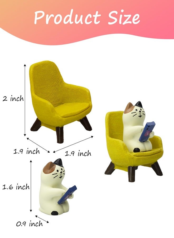 Refintural Cute Cat Playing Phone on Sofa Resin Mini Cat Figurine Desk Decor - Cute Cat Gift for Cat Lovers (Yellow Sofa) - Image 3