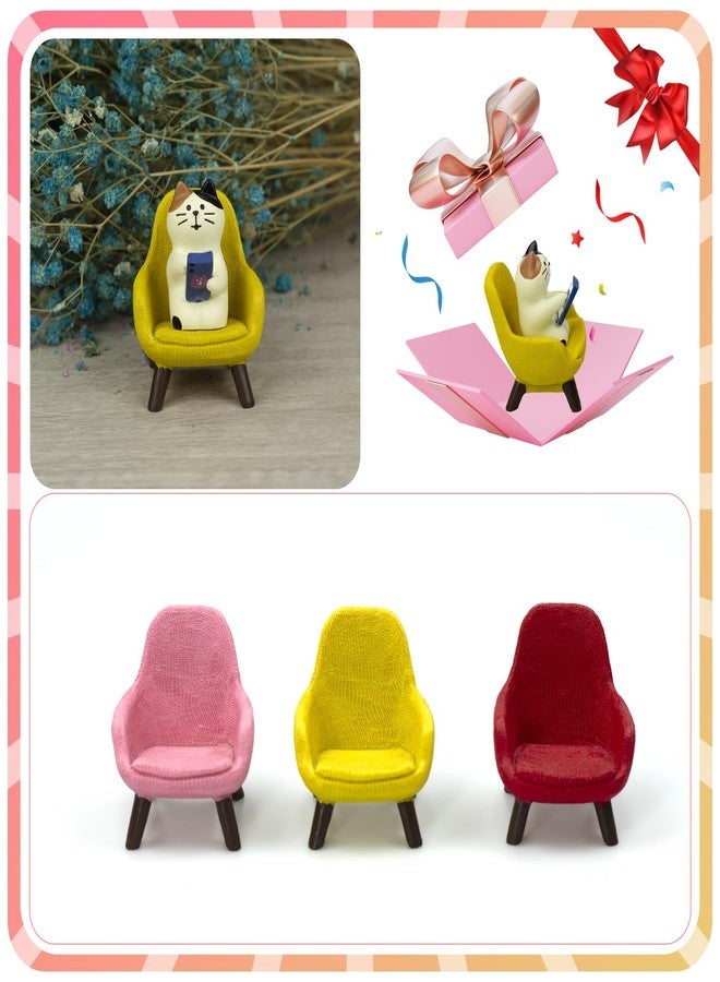 Refintural Cute Cat Playing Phone on Sofa Resin Mini Cat Figurine Desk Decor - Cute Cat Gift for Cat Lovers (Yellow Sofa) - Image 5