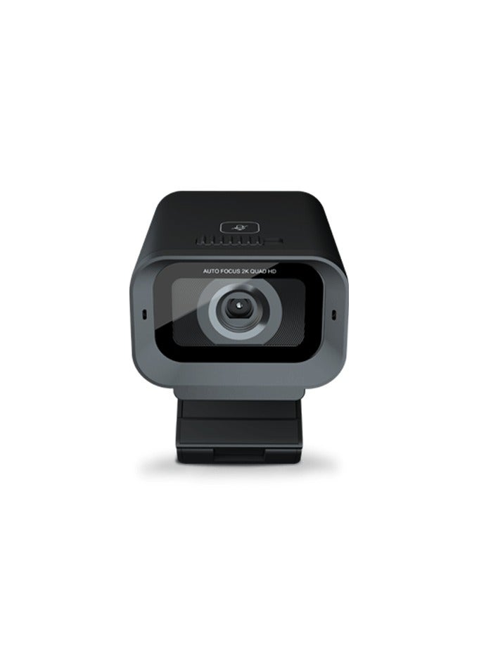 porodo Web Cam 2K 30fps Auto Focus with Built-in Mic and Tripod / High Definition /Windows/Mac/Android/ Touch Mute & Privacy Cover / High-Clarity Vision & Mic / QHD Resolution - Black - Image 1
