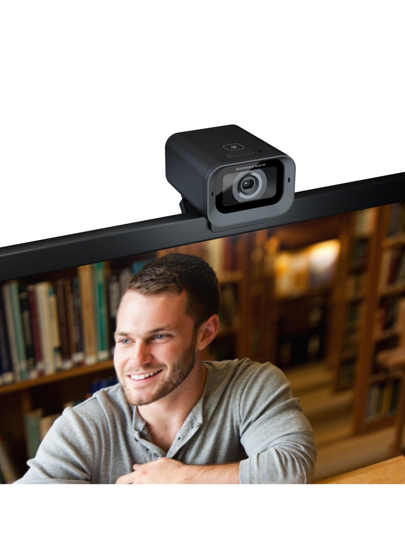 porodo Web Cam 2K 30fps Auto Focus with Built-in Mic and Tripod / High Definition /Windows/Mac/Android/ Touch Mute & Privacy Cover / High-Clarity Vision & Mic / QHD Resolution - Black - Image 4