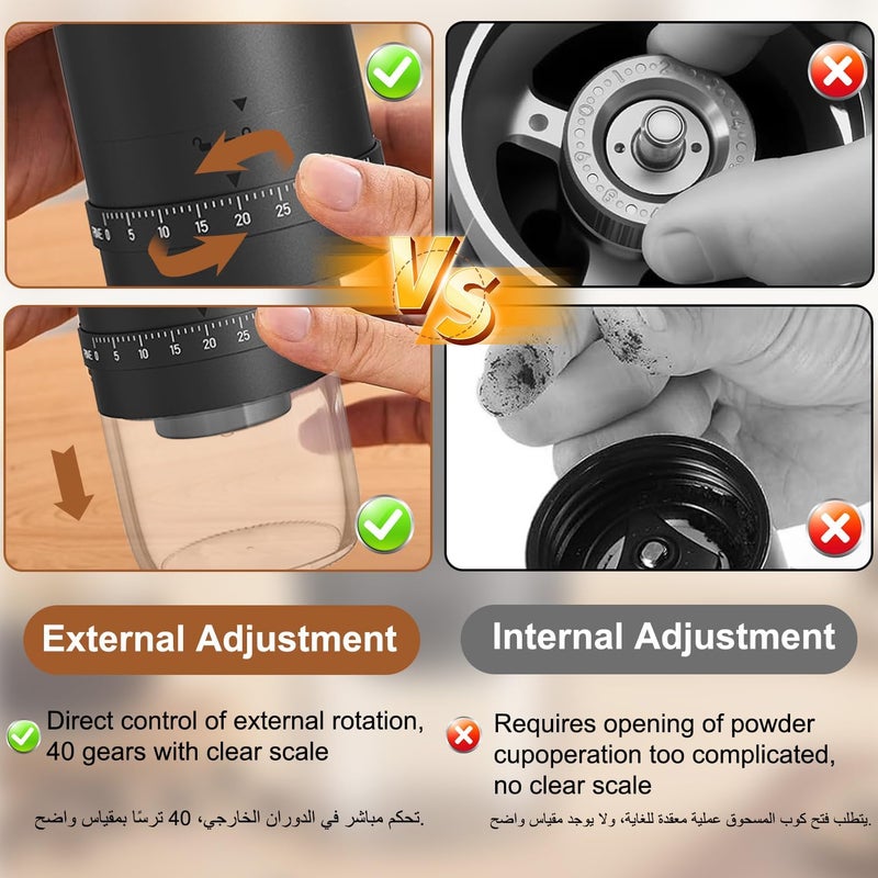 Electric Burr Coffee Grinder - Portable Coffee Grinder with 40 Adjustable Grind Settings - Image 4