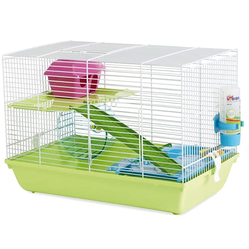 Savic Martha Triple Hamster & Guniea Pigs Cage, Cage Contains a House, Two Platforms, Ladder, Bowl, Exercise Wheel, and Bottle, Fun and Activity Cage for Small Pets, 19 x 12 x 14 inch - Image 1