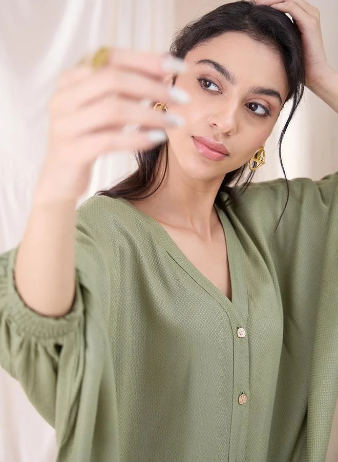 فيميلا طقم تونيك سادة بأزرار وبنطلون مستقيم من فيميلا