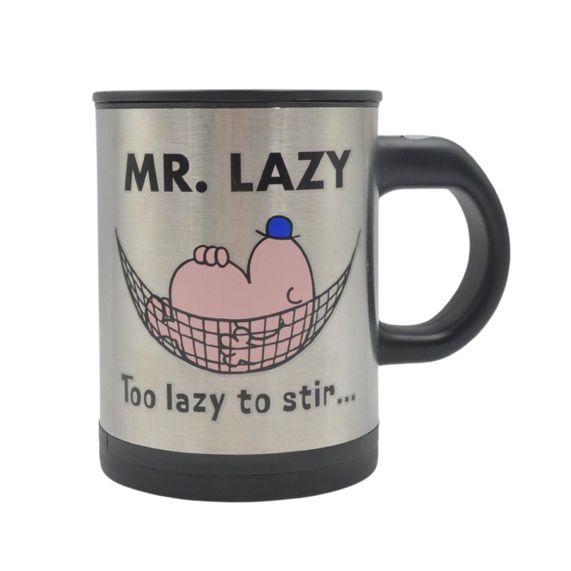 HOX Mr Men Mr Lazy Battery Powered Stainless Steel Self Stirring Mug Silver