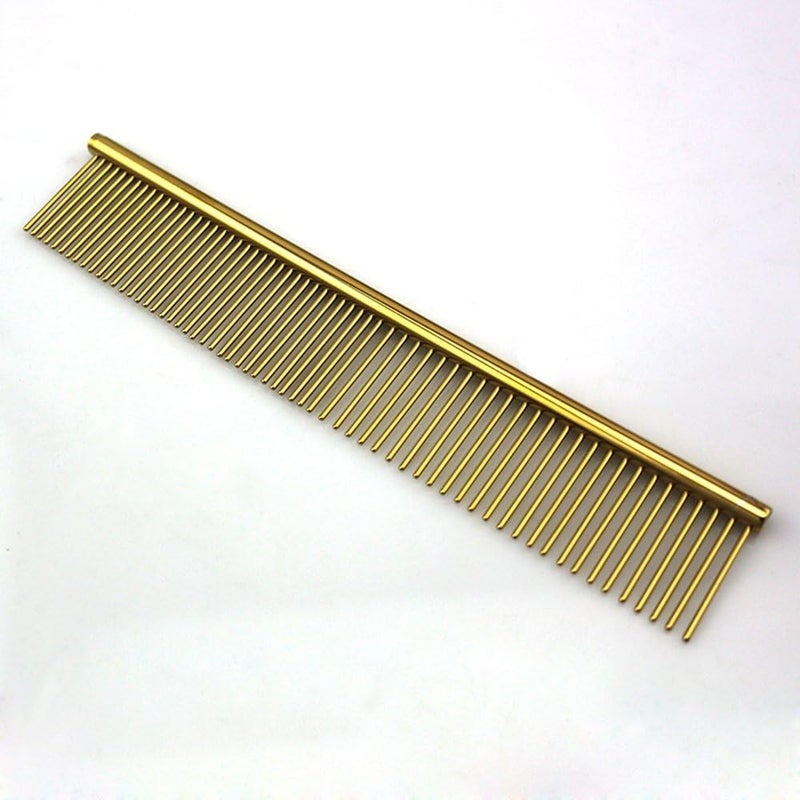 Grtdrm ZoCr Stainless Steel Pet Comb for Dogs Cats, Pet Grooming Comb with Different Spaced Rounded Teeth (Golden) - Image 1