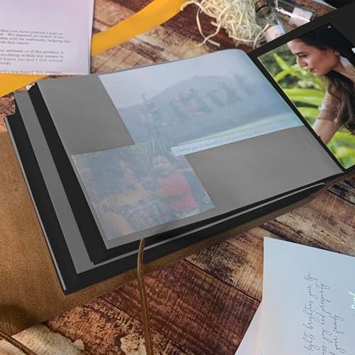 RUSTIC TOWN Leather Photo Album Handcrafted Papers - Scrapbook Style Pages for 4x6 or 5x7 inches Birthday, Memories, Wedding Photos (Black Papers), Medium - Image 3