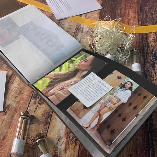 RUSTIC TOWN Leather Photo Album Handcrafted Papers - Scrapbook Style Pages for 4x6 or 5x7 inches Birthday, Memories, Wedding Photos (Black Papers), Medium - Image 4