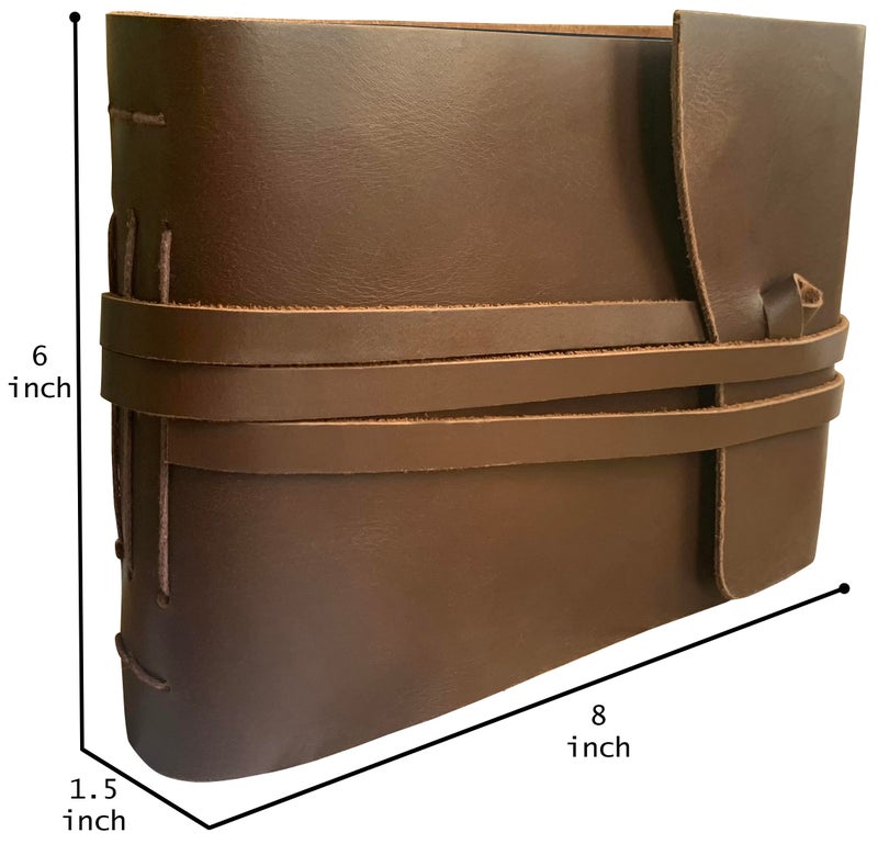 RUSTIC TOWN Leather Photo Album Handcrafted Papers - Scrapbook Style Pages for 4x6 or 5x7 inches Birthday, Memories, Wedding Photos (Black Papers), Medium - Image 2