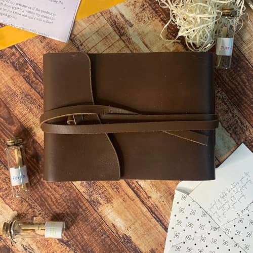 RUSTIC TOWN Leather Photo Album Handcrafted Papers - Scrapbook Style Pages for 4x6 or 5x7 inches Birthday, Memories, Wedding Photos (Black Papers), Medium - Image 5