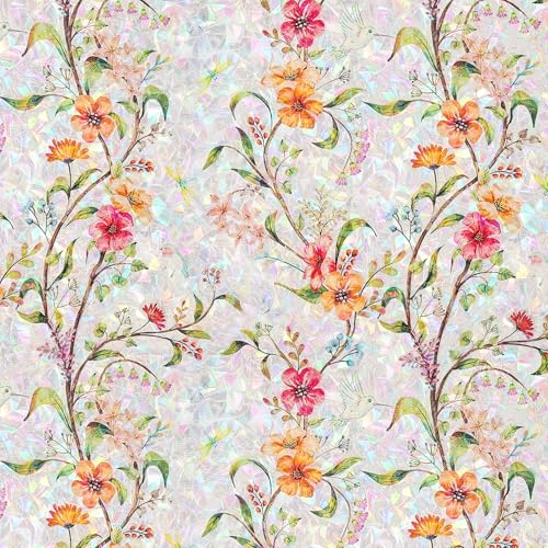 FEOMOS Stained Glass Window Film, Window Privacy Film with Sun & UV Heat Blocking, Floral Static Cling Window Tint, Rainbow Decorative Sticker for Home 17.7 x 78.7 inches - Image 1