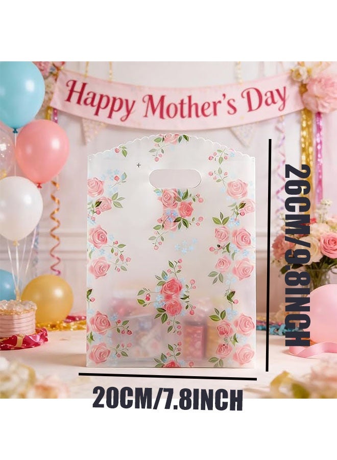 Happy D 50 Rose Pattern Reusable Gift Bags with Plastic Handles - Transparent Cookie and Candy Bags, Suitable for Mother's Day, Birthdays, Weddings, Holidays, and Retail - Charming Floral Design Candy Bags, Small Gift Bag Size 26cm×20cm - Image 2