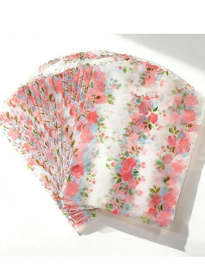 Happy D 50 Rose Pattern Reusable Gift Bags with Plastic Handles - Transparent Cookie and Candy Bags, Suitable for Mother's Day, Birthdays, Weddings, Holidays, and Retail - Charming Floral Design Candy Bags, Small Gift Bag Size 26cm×20cm - Image 3