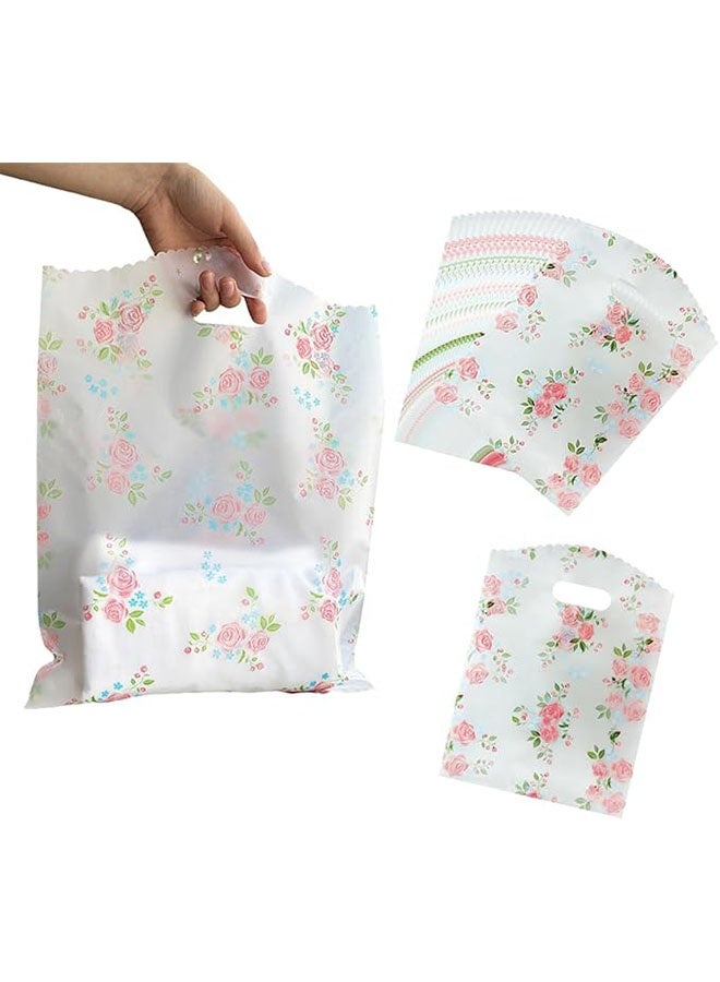 Happy D 50 Rose Pattern Reusable Gift Bags with Plastic Handles - Transparent Cookie and Candy Bags, Suitable for Mother's Day, Birthdays, Weddings, Holidays, and Retail - Charming Floral Design Candy Bags, Small Gift Bag Size 26cm×20cm - Image 4