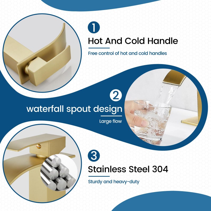 Airuida Brushed Gold Waterfall Spout Bathroom Faucet Single Handle Bathroom Sink Faucet Single Hole Rv Lavatory Vanity Vessel Faucet Basin Mixer Tap With Deck Plate Supply Hoses 1 Hole Or 3 Hole - Image 4