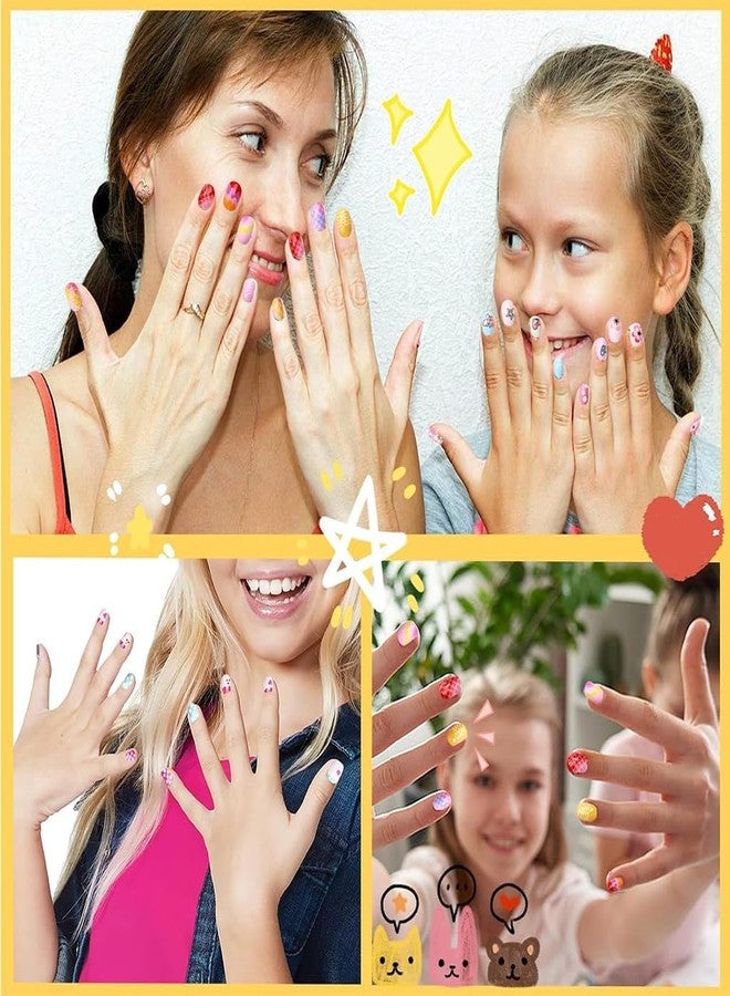 Yizika طقم أظافر لاصقة للبنات، أظافر أكريليك صناعية، تصميم فرنسي أنيق كهدية للبنات، لتزيين الأظافر، خفيف الوزن، متين، سهل الاستخدام، تصاميم متنوعة للأطفال (24 قطعة) متعدد الألوان - Image 4