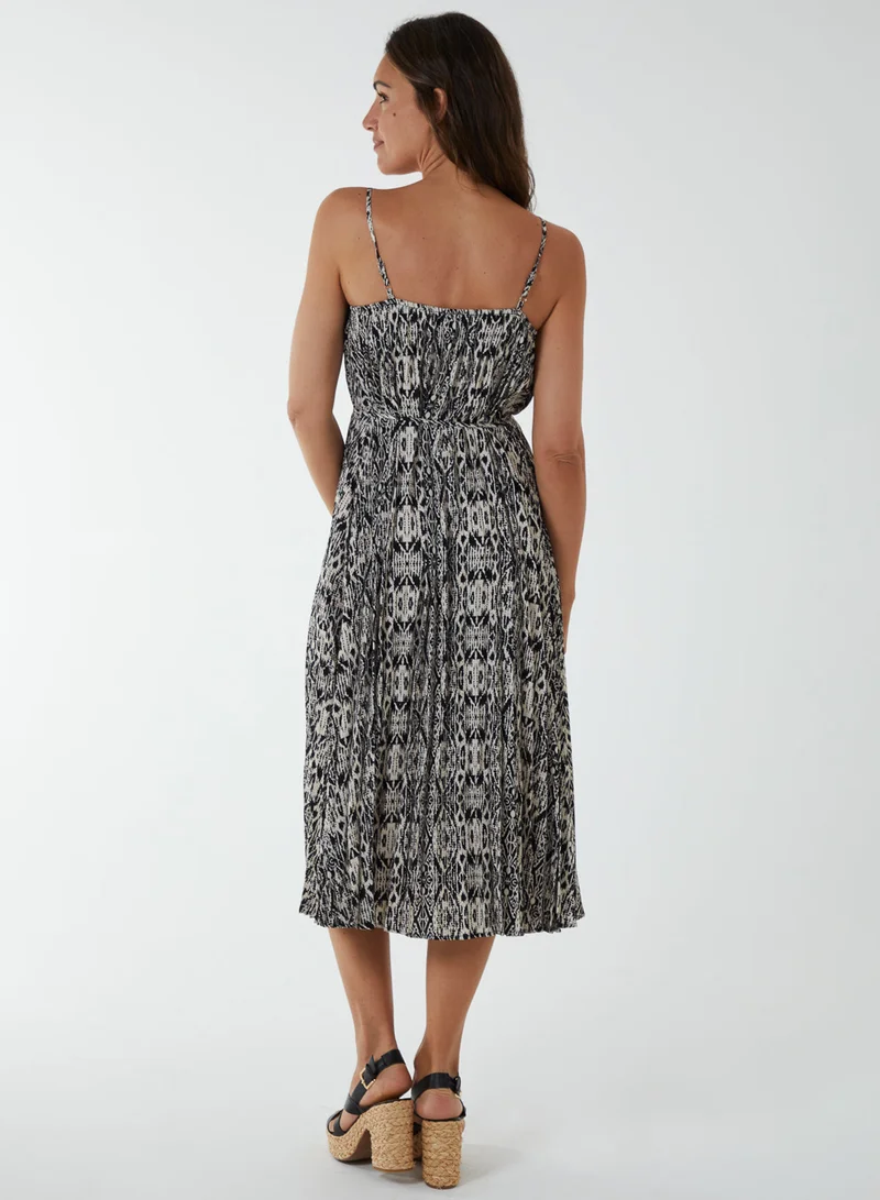 Blue Vanilla Pleated Midi Slip Dress With Lace Trim