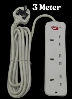 Safety Power Strip Extension Cord 3-Way 3 Meter,3-Outlets, Extra Long Cable,Power Socket Extention For Home,Office,Kitchen and Travel,(White) ((3Meter))