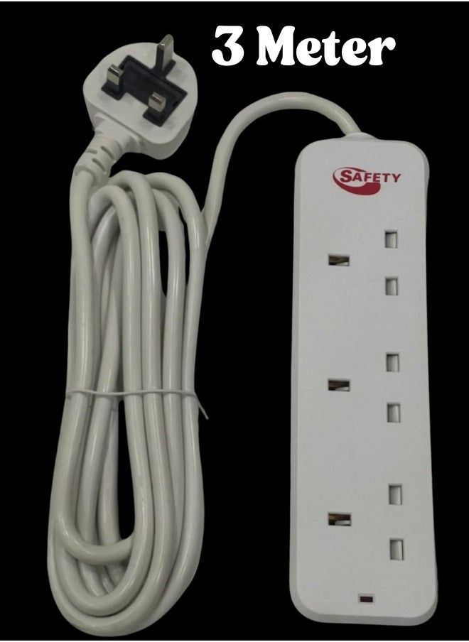 SAFETY Safety Power Strip Extension Cord 3-Way 3 Meter,3-Outlets, Extra Long Cable,Power Socket Extention For Home,Office,Kitchen and Travel,(White) ((3Meter)) 