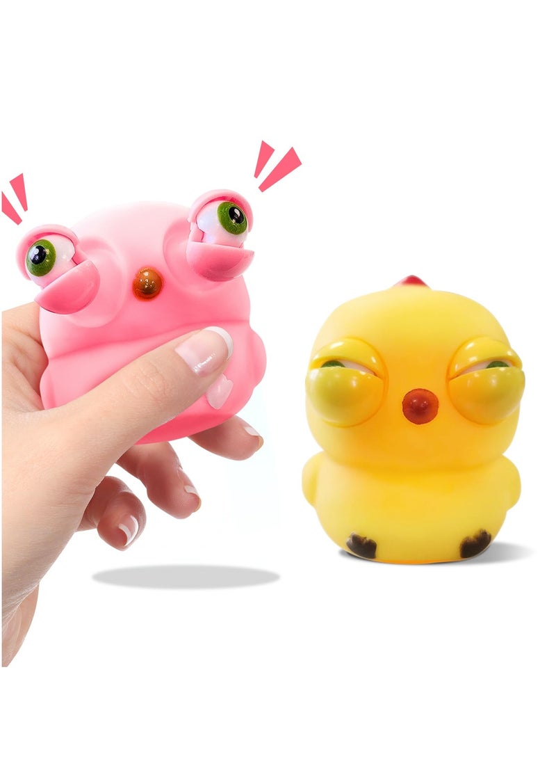 Excefore Chicken Squeeze Toys, 2 Pcs Funny Stress Relief Squishy Toys, with Pop Out Eyes, Funny Stretch Animal Splat Toys, Squeeze Stress Relief Toys for Adults, for Kids and Adults - Image 1
