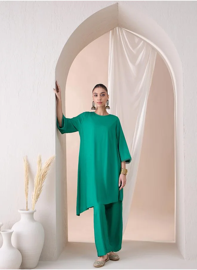 Femmella Asymmetrical Hem Viscose Tunic with Straight Pant Co-Ords