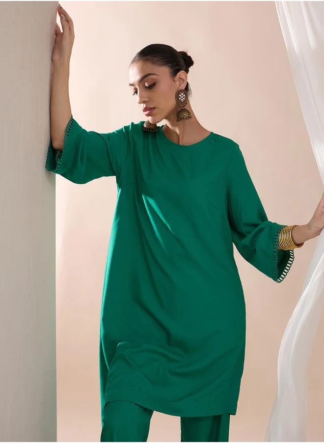 Femmella Asymmetrical Hem Viscose Tunic with Straight Pant Co-Ords