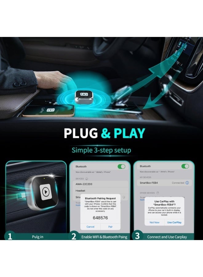 Ultra Compact Wireless CarPlay Adapter for iPhone Auto Connect with USB C Cable iOS 10 Plus Compatible 2016 Year Cars - Image 3