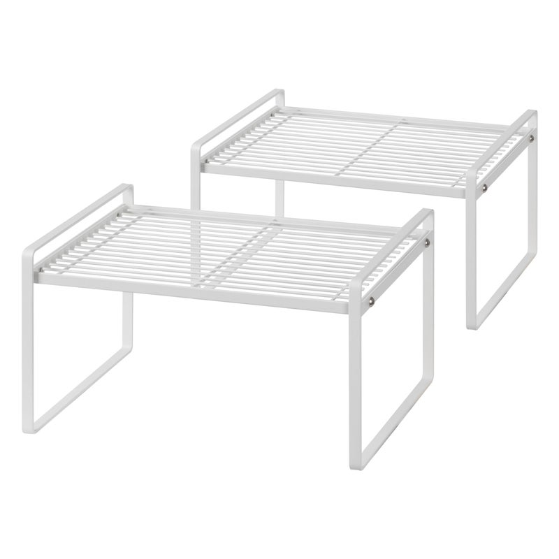 Shantton 2Pack Kitchen Cabinet Shelf Counter Organizer Rack Pantry Storage Bathroom Bedroom Office Table Desk Space Saving Stackable Rust Resistant Non Slip White Wide L13.1In W10.6In H7.3In - Image 1