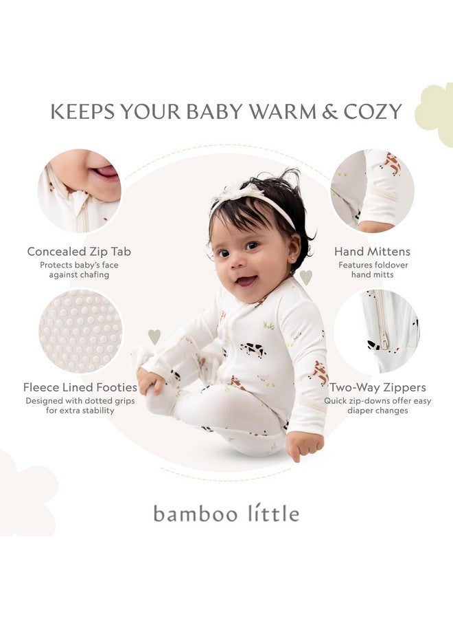 Bamboo Little Soft Baby Footie Pajamas, Baby Clothes, Newborn Sleepers, 95% Viscose and 5% Spandex, Cow, 0-3 Months - Image 2