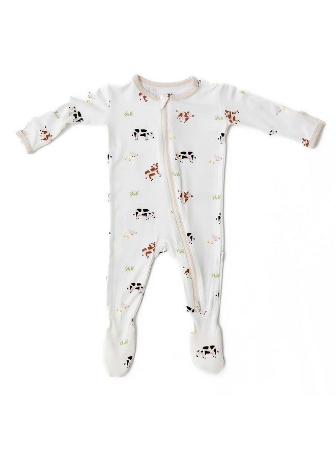 Bamboo Little Soft Baby Footie Pajamas, Baby Clothes, Newborn Sleepers, 95% Viscose and 5% Spandex, Cow, 0-3 Months - Image 1