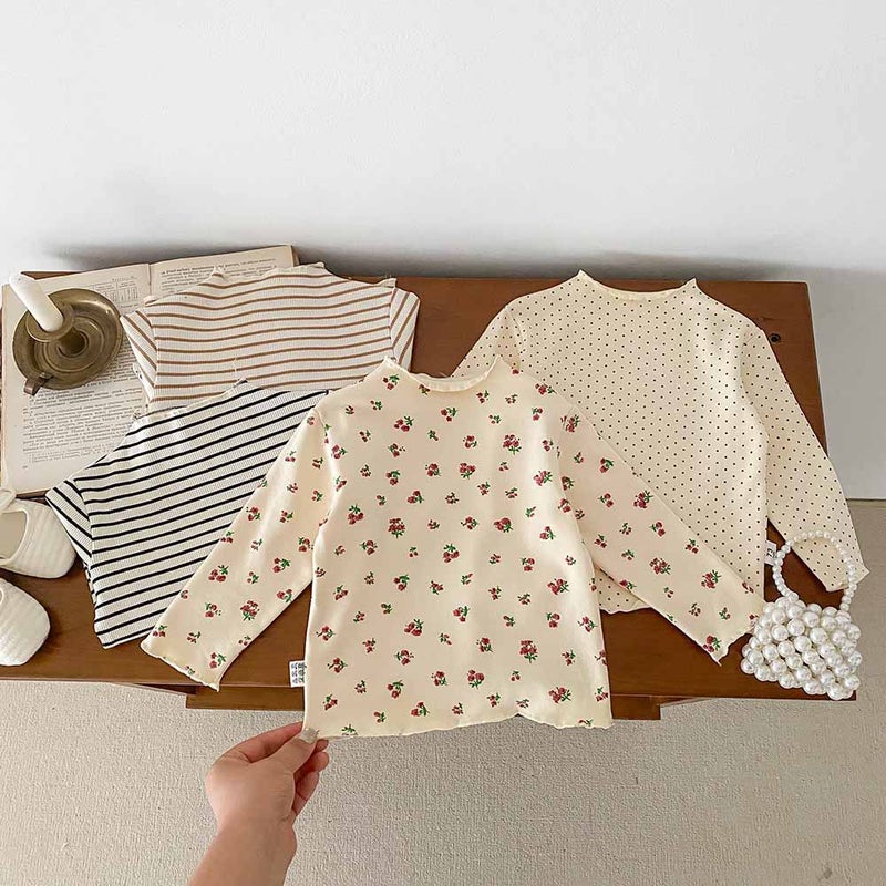Baby Girl'S Base Shirt Semi-High Collar Inner Girls' Western Style Floral T-Shirt Long Sleeve Baby Warm Top - Image 3