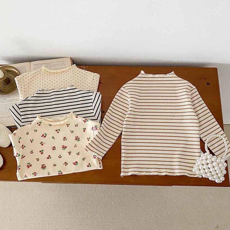 Baby Girl'S Base Shirt Semi-High Collar Inner Girls' Western Style Floral T-Shirt Long Sleeve Baby Warm Top - Image 2