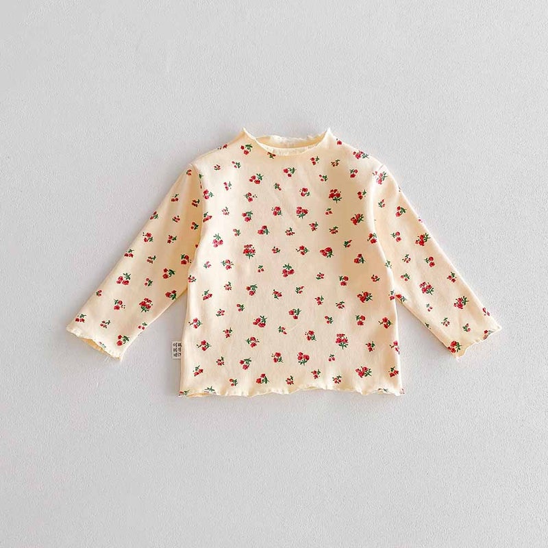 Baby Girl'S Base Shirt Semi-High Collar Inner Girls' Western Style Floral T-Shirt Long Sleeve Baby Warm Top - Image 1