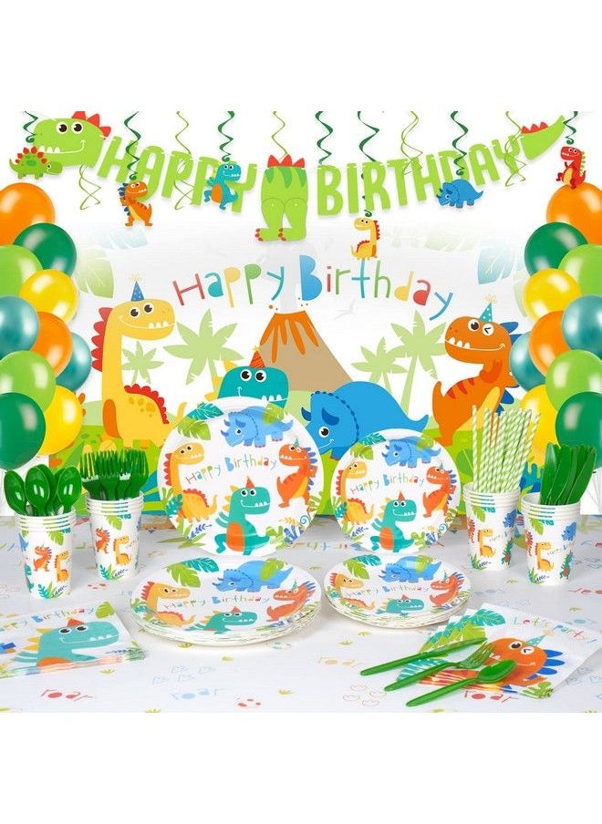 Generic - Dinosaur Birthday Party Supplies Serves 16 With Backdrop, Dinosaur Party Decorations For Boys, Complete Pack Include Hanging Swirls, Tablecloth, Plates And Napkins Set, Total 173Pcs - Image 1