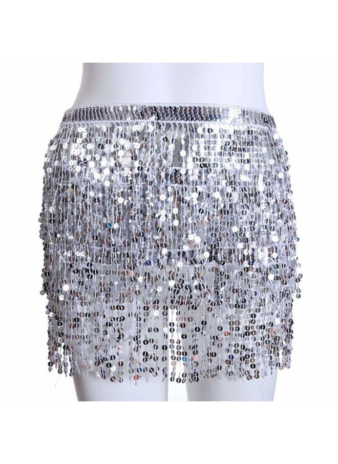 Aimimier - Belly Dance Hip Skirt Sequins Tassel Scarf Multi-Layered Belly Belt Dance Wrap Rave Costume Performance Festival Dresses for Women (Silver) - Image 1