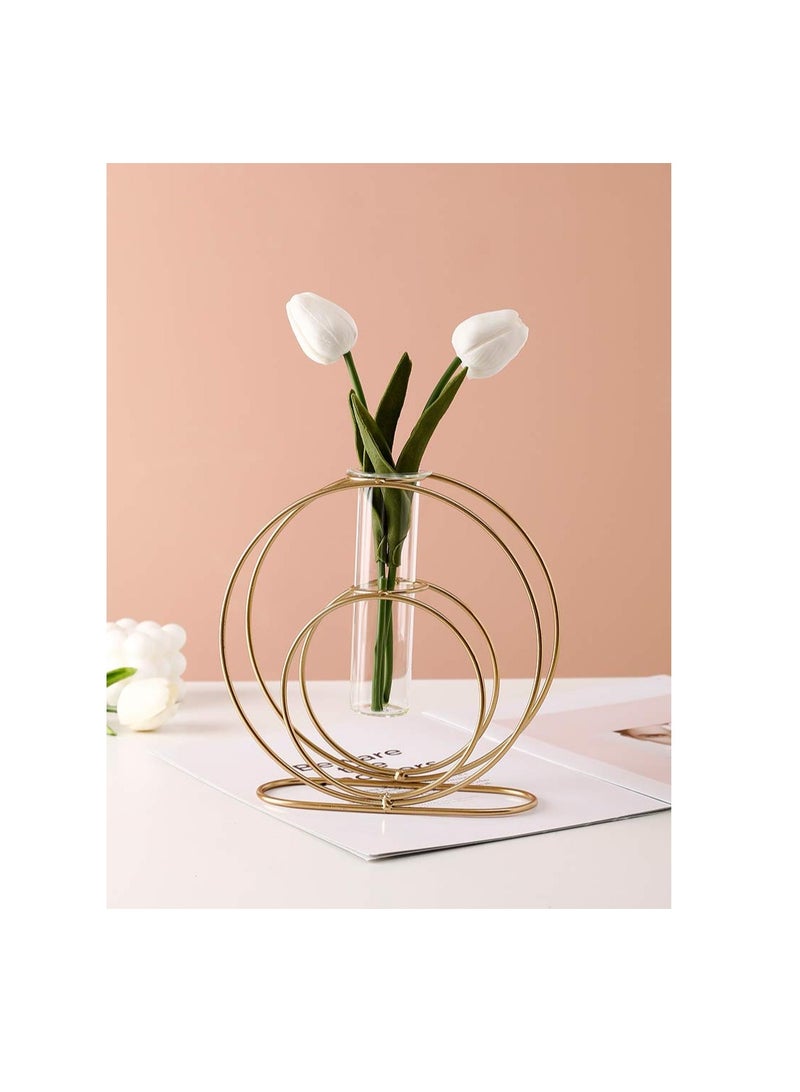 KASTWAVE KASTWAVE Glass Flower Vase with Metal Frame Stand Modern Creative Geometry Desktop Glass Planter Indoor Décor Hydroponics Plants for Home Desktop Office Garden Wedding Decor - Image 1