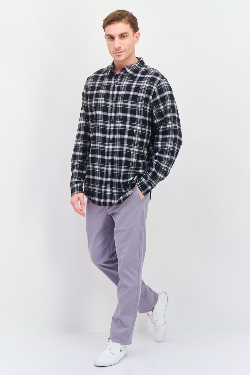 Hurley Men Regular Fit Plaid Long Sleeve Casual Shirt, Black  - Image 4
